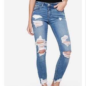 Express ripped jeans leggings ankle performance stretch 6L long tall mid rise